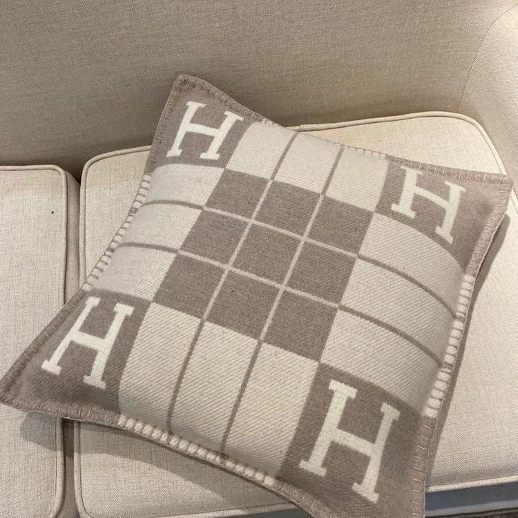 Striped H Inspired Cushion Beige
