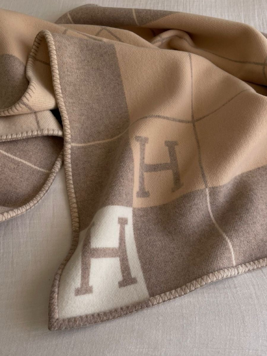 Striped H Inspired Blanket Caramel