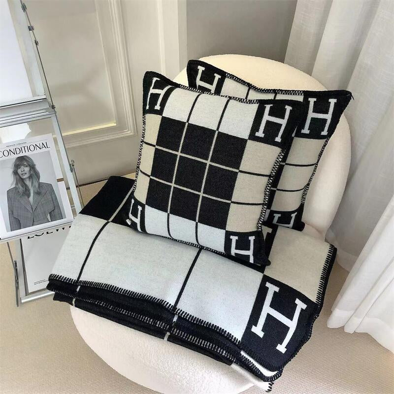 Striped H Inspired Cushion Black