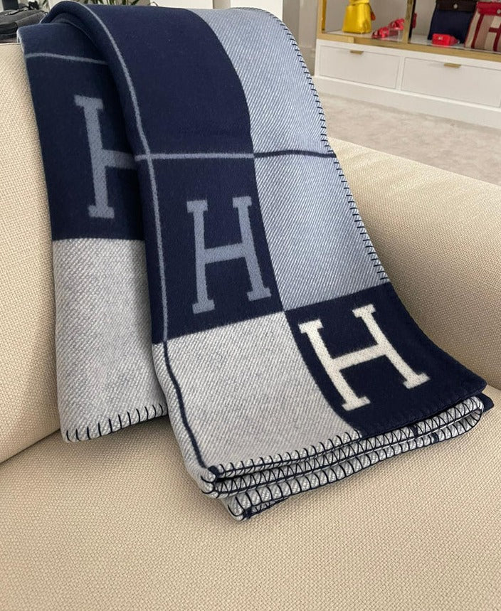Striped H Inspired Blanket Navy