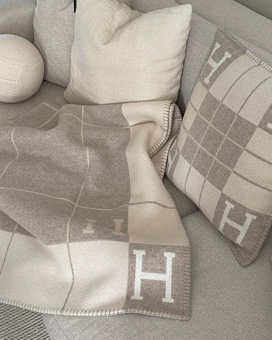 Striped H Inspired Blanket Beige