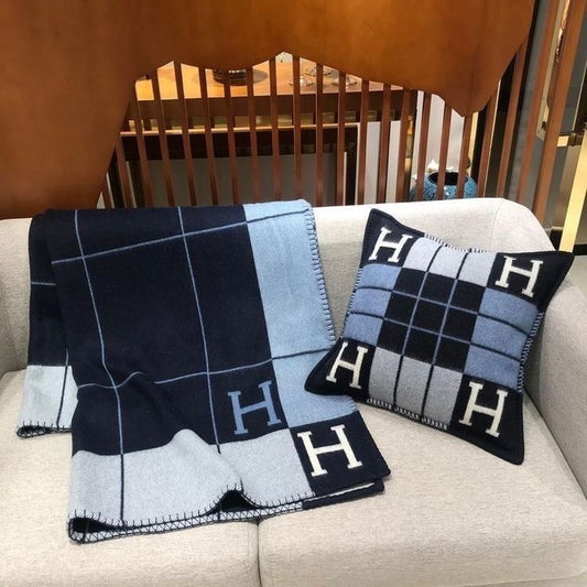 Striped H Inspired Cushion Navy