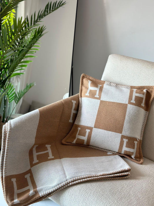 H Inspired Cushion Beige