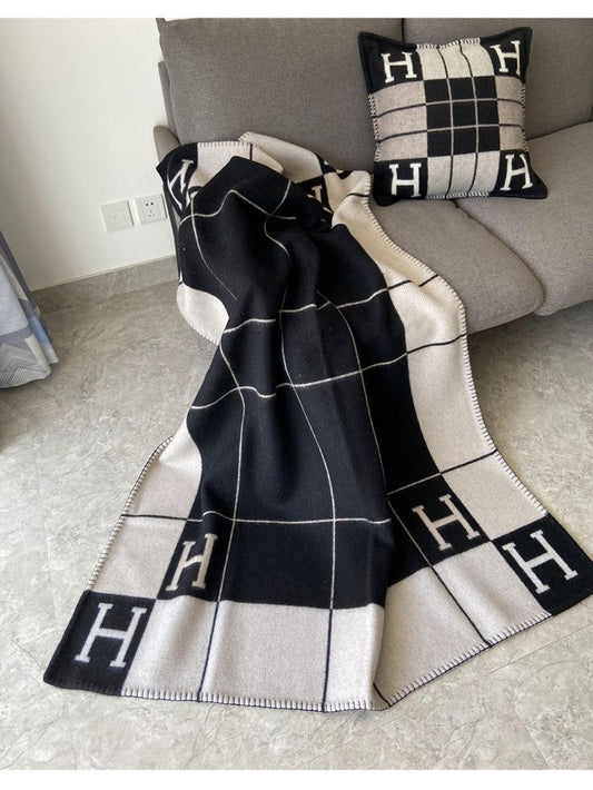 Striped H Inspired Blanket Black/Beige