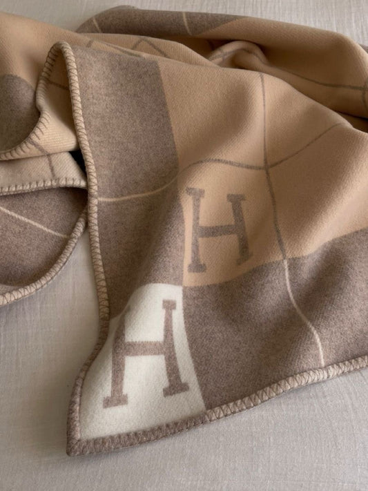 Striped H Inspired Blanket Caramel