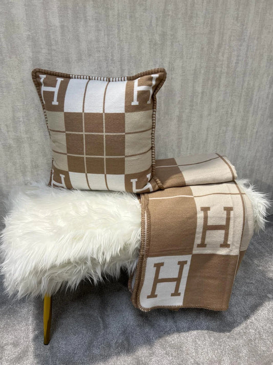 Striped H Inspired Cushion Caramel