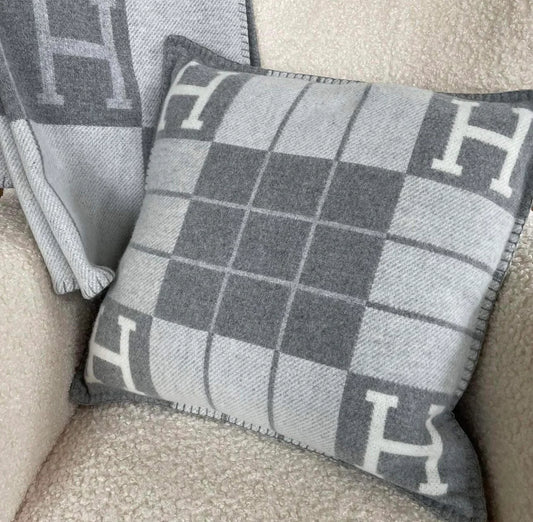 Striped H Inspired Cushion Grey